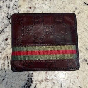 Gucci Embossed Leather Wallet with Signature Stripe